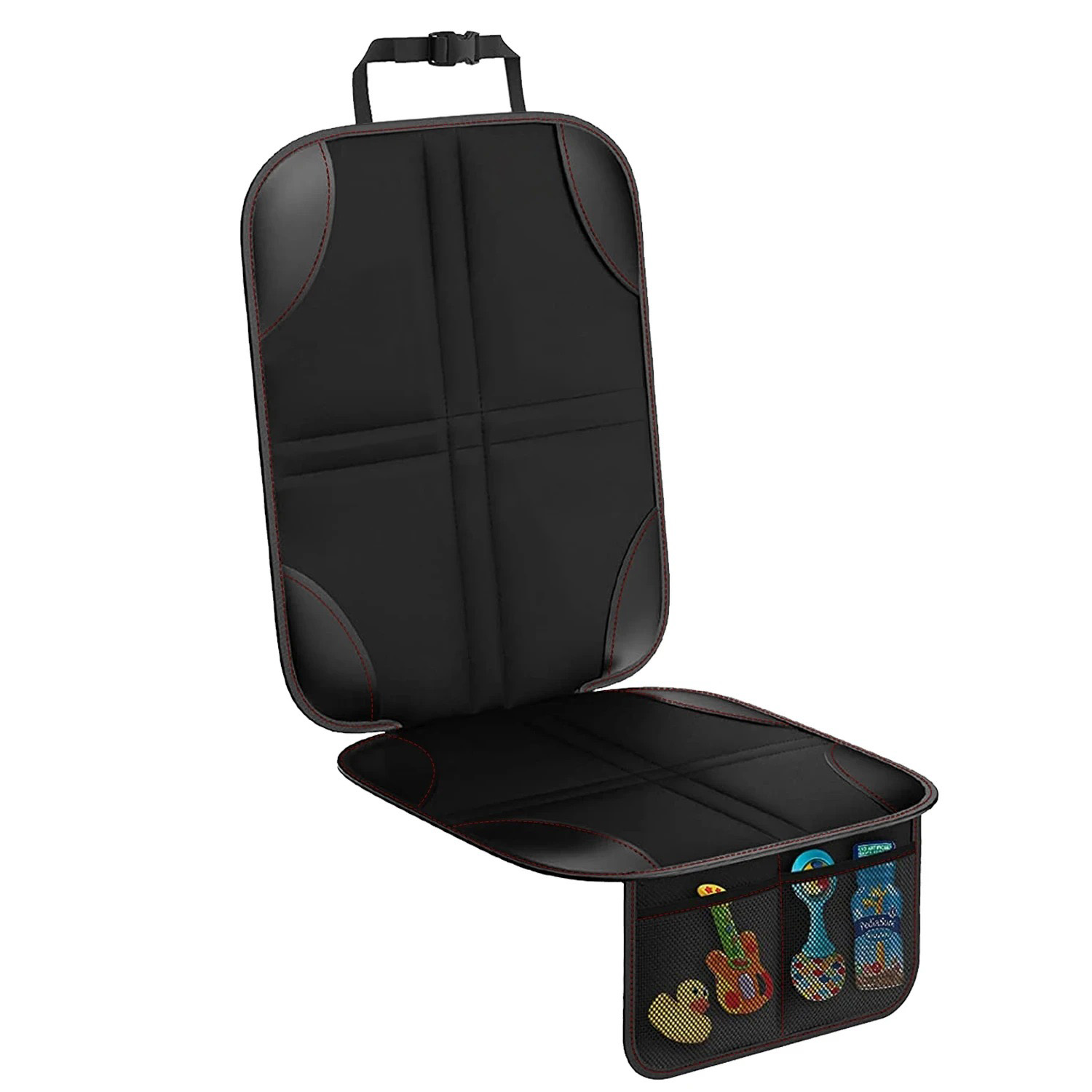 Leather Car Seat Cover - 厚いPUレザー製チャイルドシートプロテクター、車用シートカバーマット、防水、傷防止、収納メッシュポケット付き