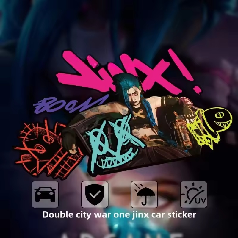 Car Accessories Sticker - Arcane Jinx グラフィティ反射車ステッカー電動バイク窓ガラスデカールアニメゲーム車両装飾アクセサリー
