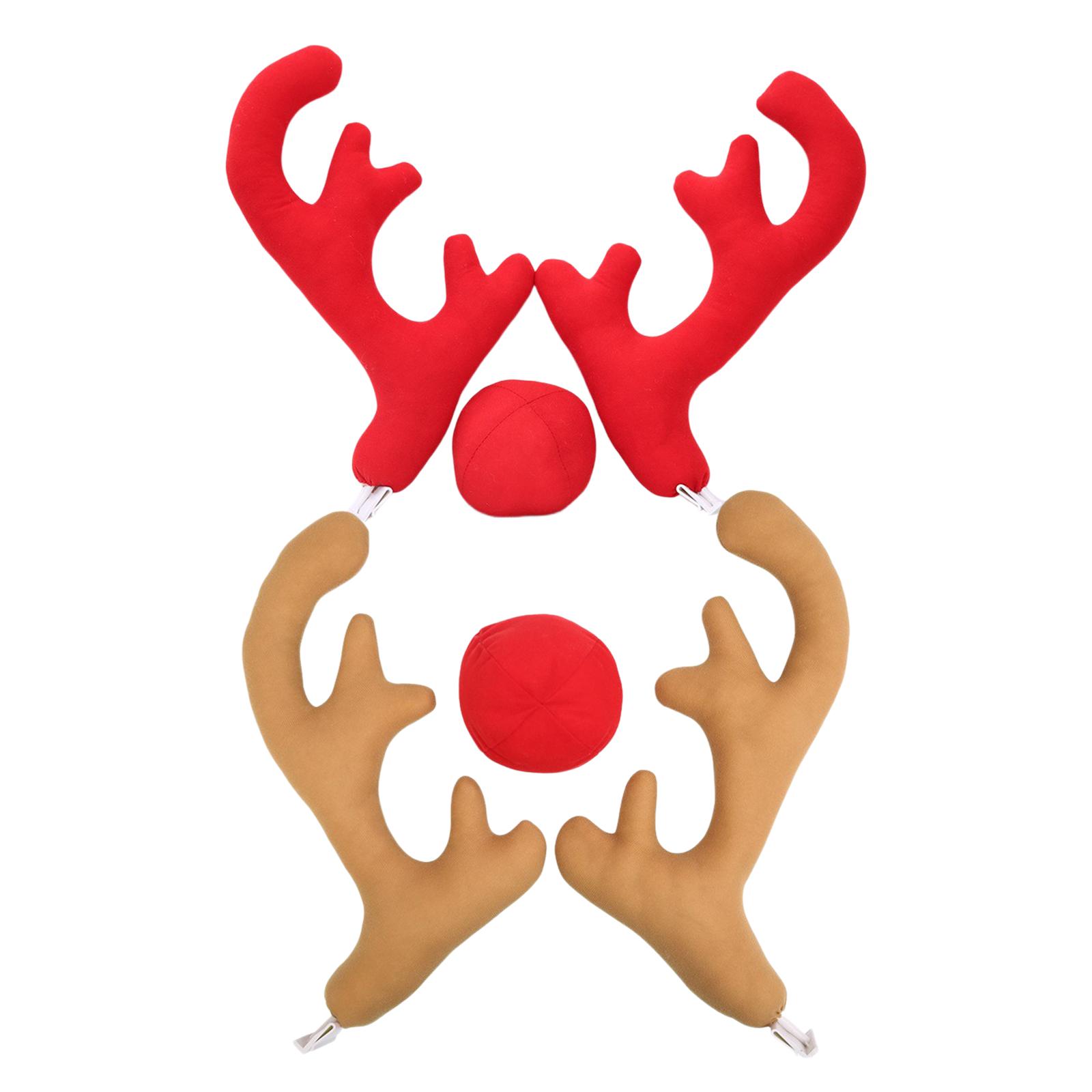 Car Accessories Xmas - クリスマスのトナカイの角と赤い鼻の車の飾りセット ホリデーアクセサリー 高級素材 グリルや窓の装飾に素敵