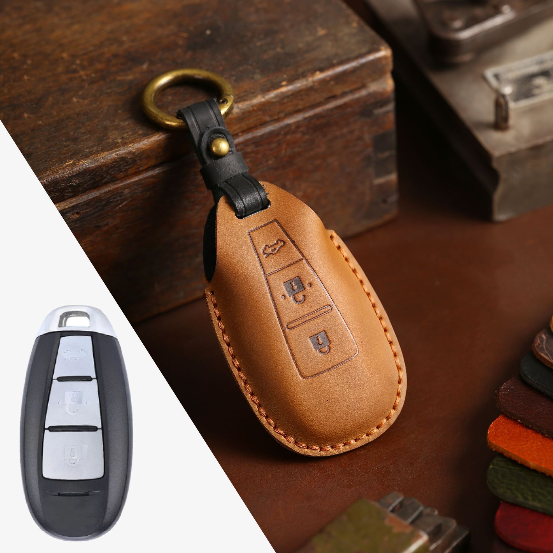 Car Accessories Ertiga - 車のキー用レザーケース,スズキ用キーホルダー,バレノ,セラティガ,シズ,ジムズ,ザシカシ,スイスフィート,4 s,クロス,アクセサリー,3ユニット