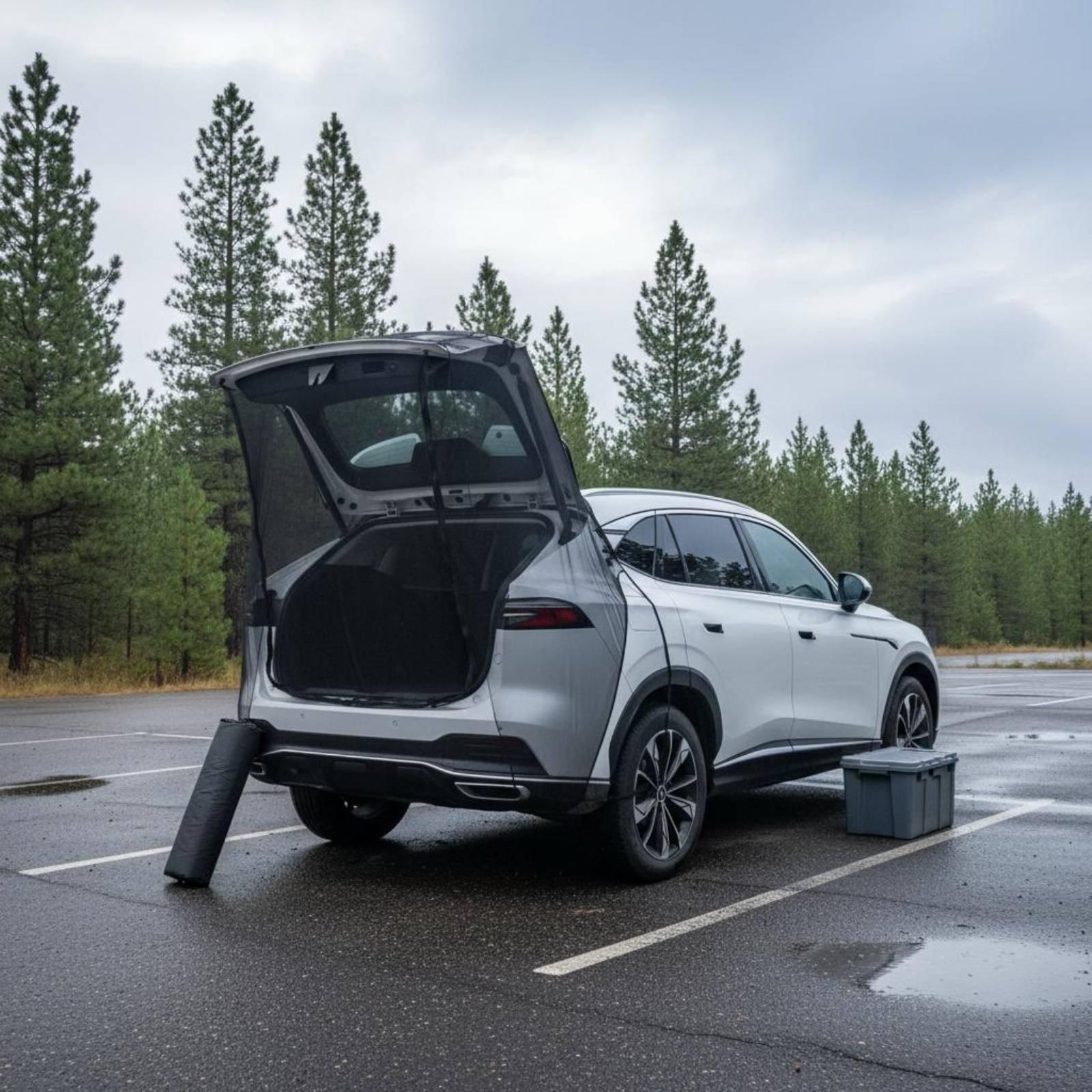 Car Accessories For Camping - 高密度メッシュ製屋外蚊帳、ポータブルSUVリアテントカバー、車のトランク用アクセサリー、換気とキャンプ用
