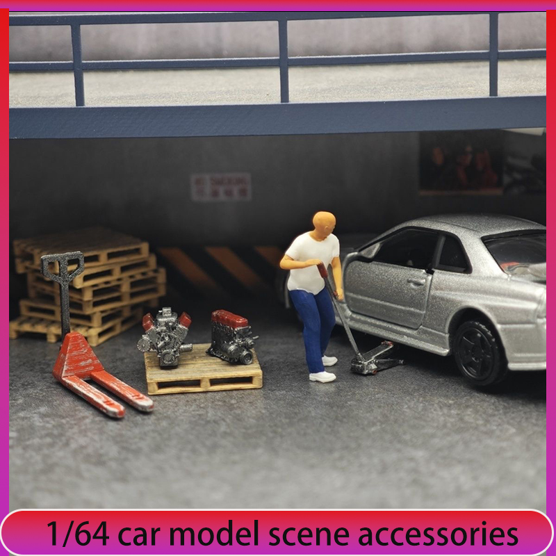1:64 車模型修理工場シーン装飾、ジャッキ、ミニフィギュア - Car Accessories Decoration のレビューと価格